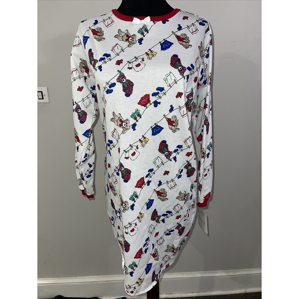 Vintage Carter's Sleepwear Girls Clothesline Clothes & Bear Print Nightgown XL